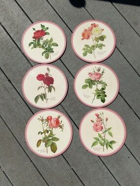 Set of 6 JASON Vintage placemats- Pink Trim w/roses